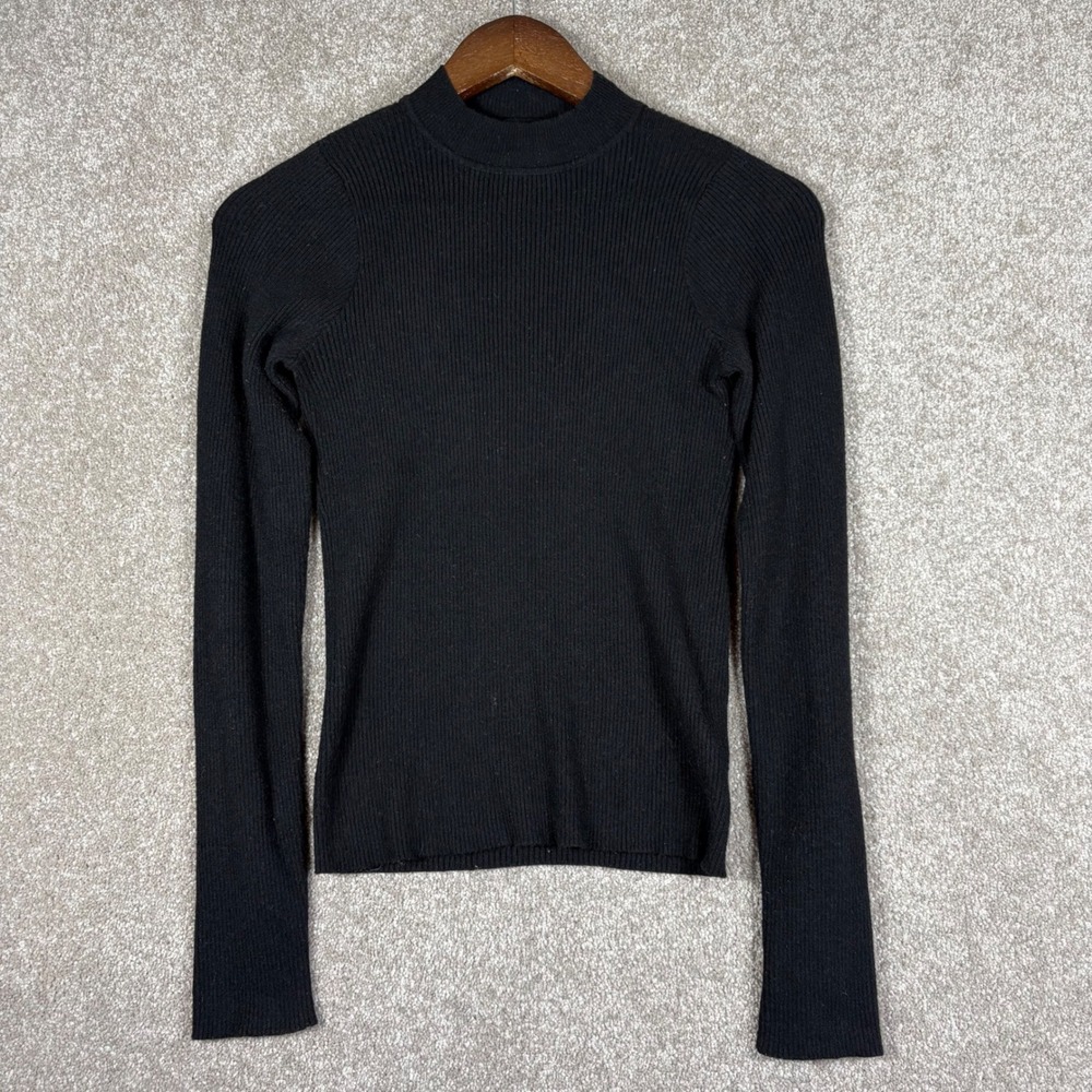 Red by BKE Womens Black Ribbed Mock Neck Open Back Cutout Sweater Size M